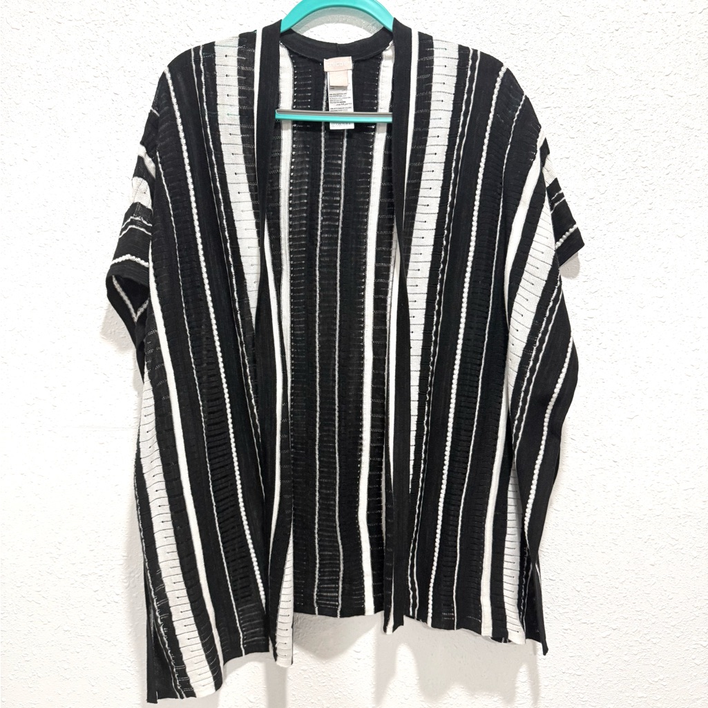 Chico's Black And White Striped Open Cardigan L/Xl
